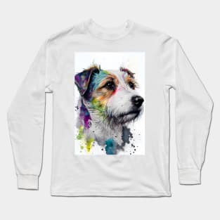 Watercolor Jack Russell Terrier with Rainbow Colors Long Sleeve T-Shirt